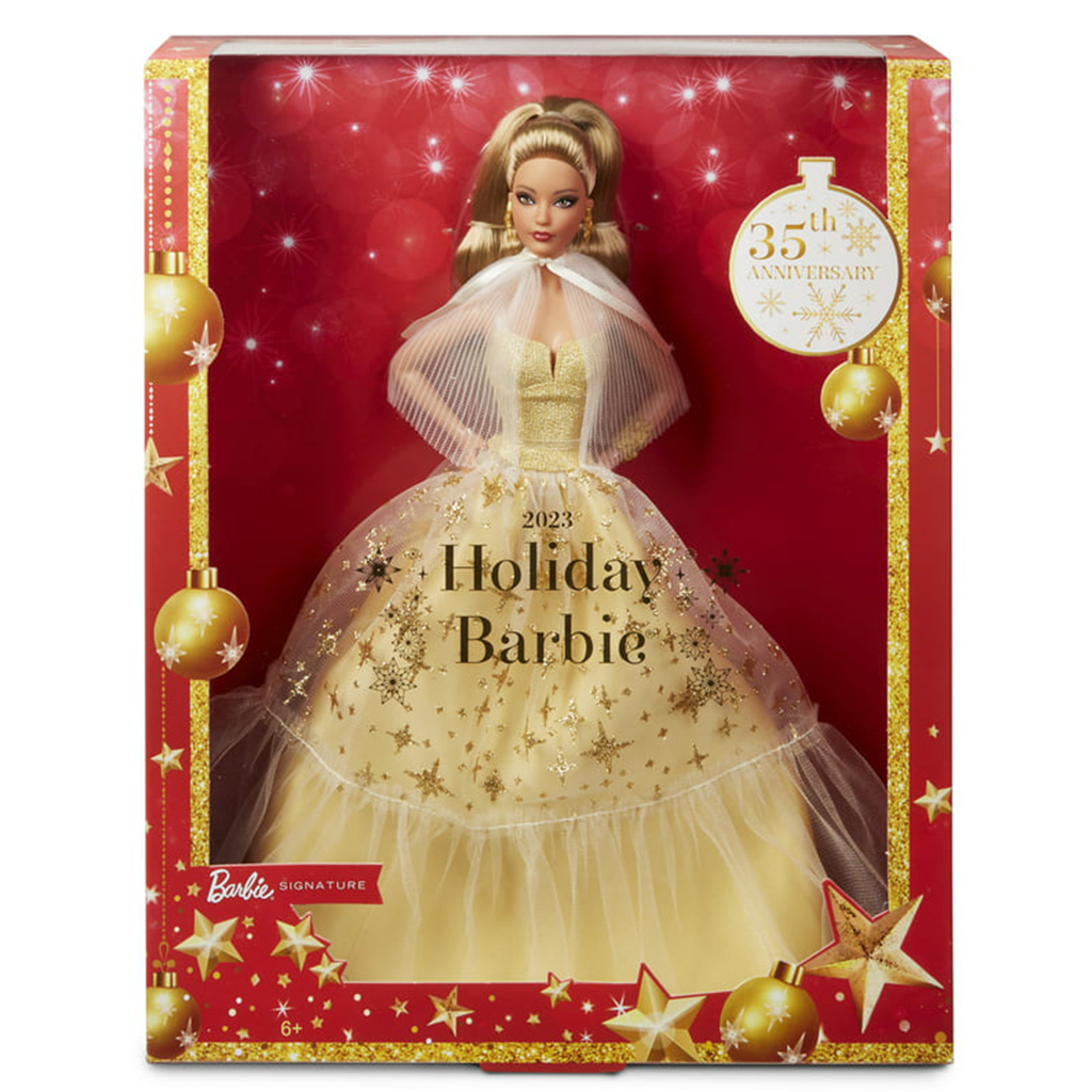 fitted lace wedding dress 2023 Holiday Barbie (with Golden Gown and Light Brown Hair) Doll