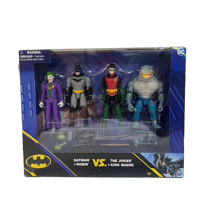 DC Comics Batman & Robin vs. The Joker & King Shark 4-Inch Action Figure 4-Pack