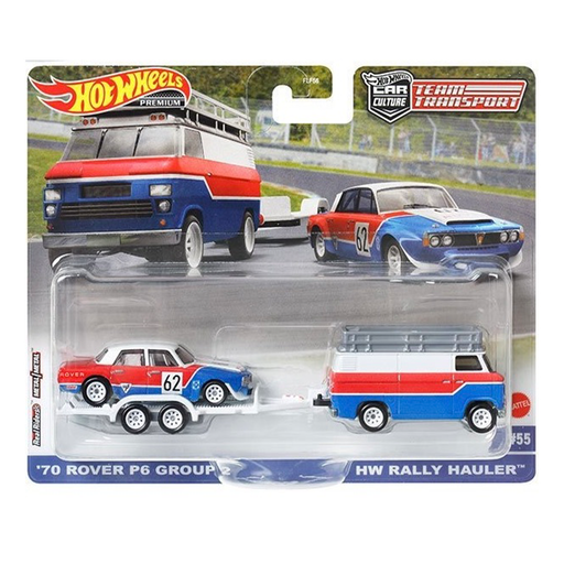 Hot Wheels Team Transport 2023 Mix 2 HW Rally Hauler and '70 Rover P6 Group 2 2-Pack
