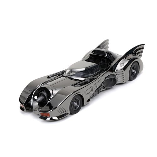Batman 1989 Movie Batmobile Black Chrome Finish 1:24 Scale Die-Cast Metal Vehicle with Mini-Figure
